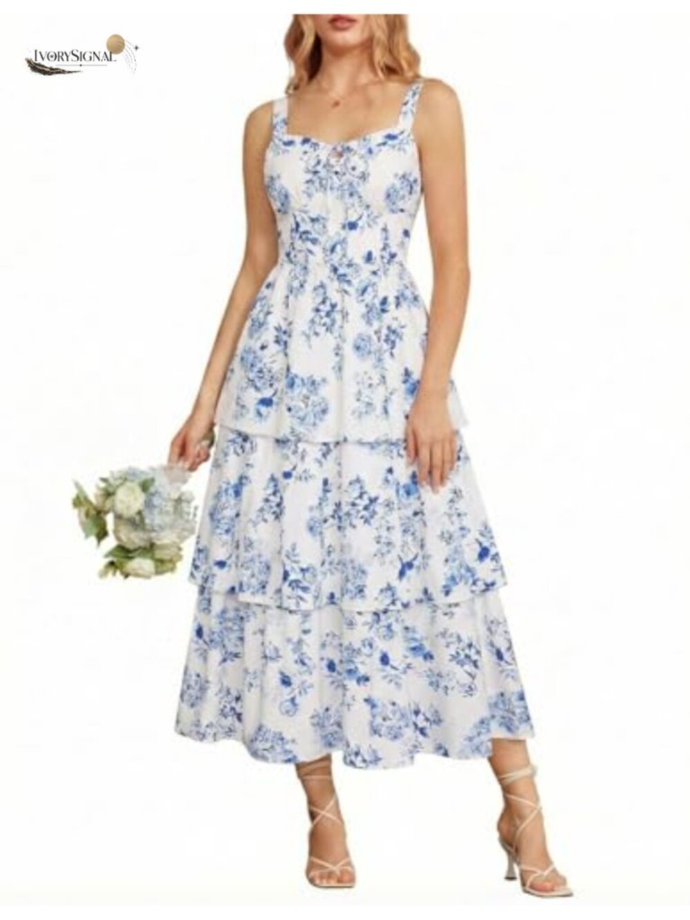 Floral Corset Dress Tiered Hem Lace-Up Summer Wedding Guest Midi